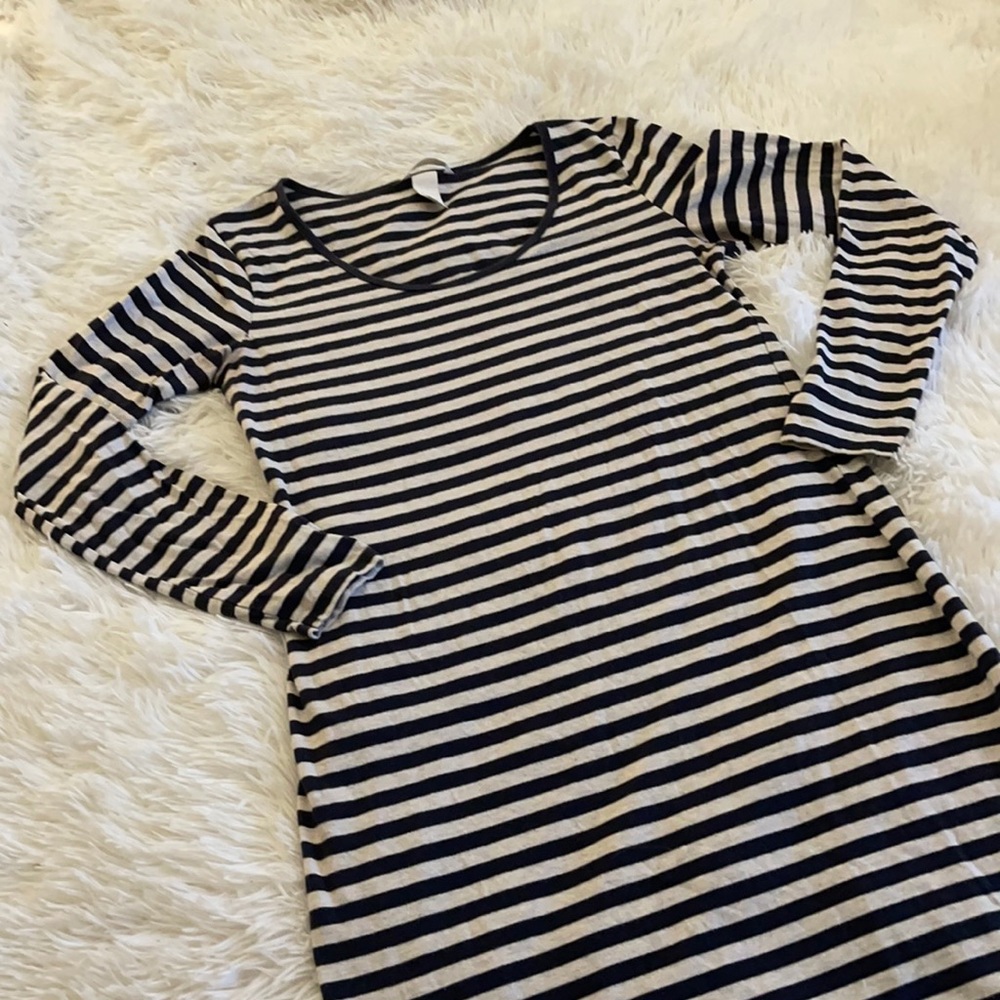 Navy blue and tan striped bodycon dress